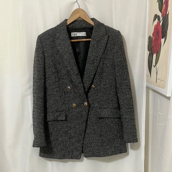 Zara Black and White Tweed Blazer - Picture 1 of 4